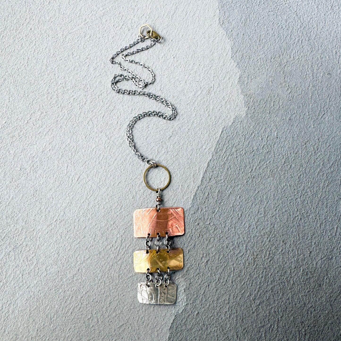 ETCHED MIXED METAL RECTANGLE NECKLACE - end of season sale