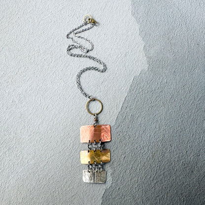 ETCHED MIXED METAL RECTANGLE NECKLACE - end of season sale
