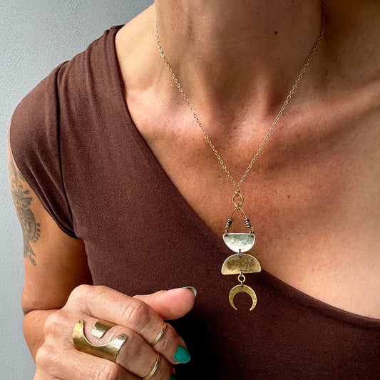 MIXED METAL MOON NECKLACE - end of season sale