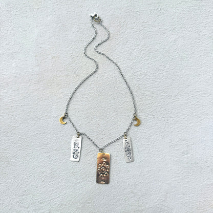 MIXED METAL LUNAR STAMPED RECTANGLE NECKLACE  - end of season sale