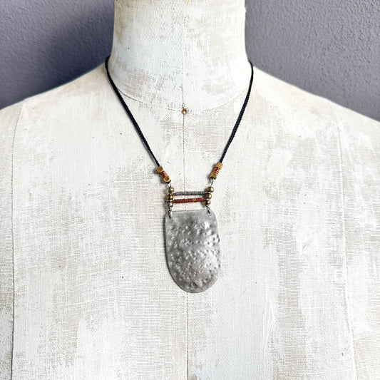 TEXTURED SILVER SHIELD NECKLACE - end of season sale