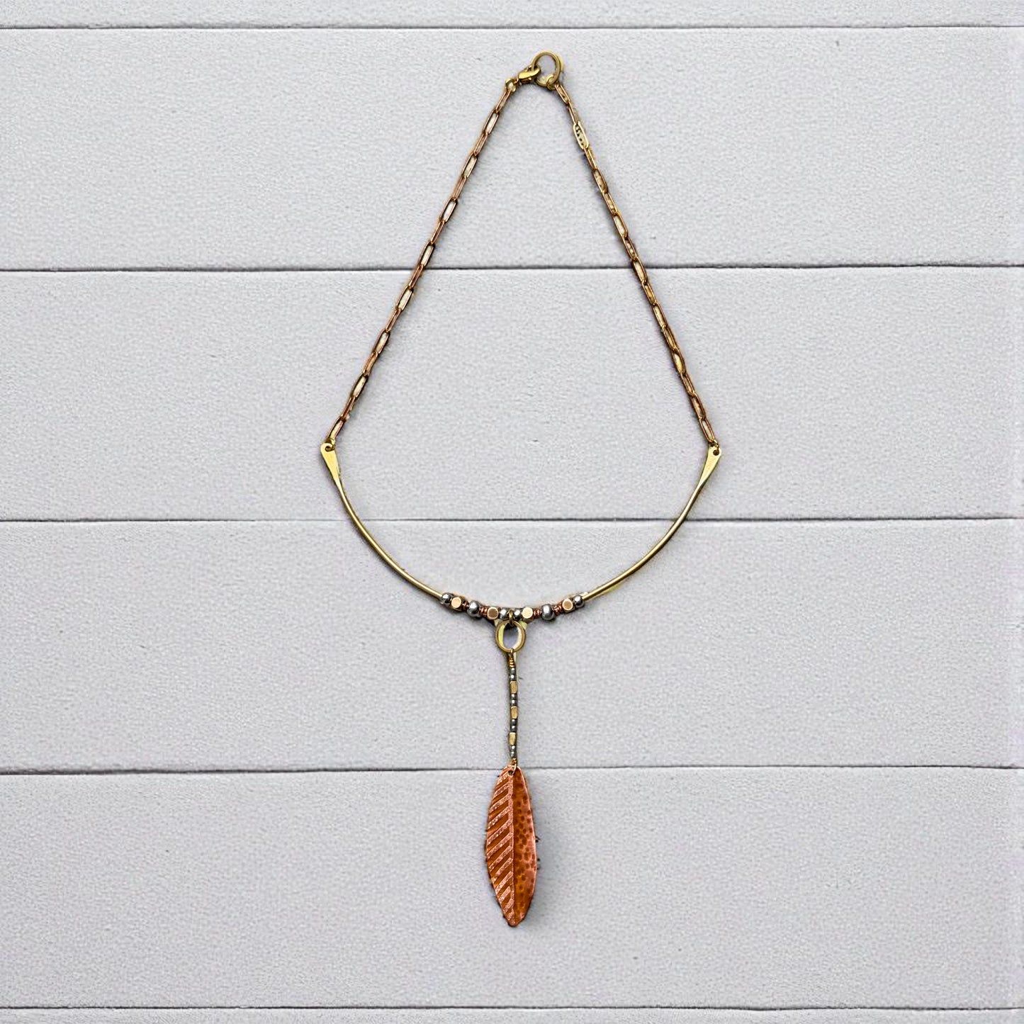 COPPER ETCHED LEAF COLLAR NECKLACE