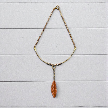 COPPER ETCHED LEAF COLLAR NECKLACE