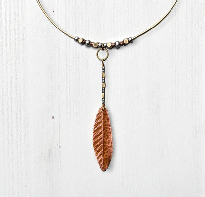 COPPER ETCHED LEAF COLLAR NECKLACE