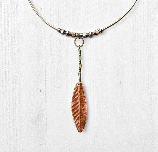 COPPER ETCHED LEAF COLLAR NECKLACE