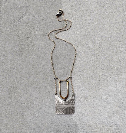 SILVER TRIBAL ETCHED SHIELD NECKLACE