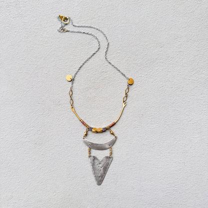BEADED COLLAR STAMPED SILVER MOON NECKLACE