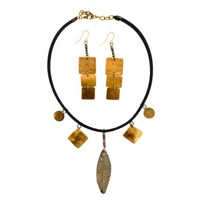 ETCHED BRASS LEAF & BLACK VEGAN LEATHER CHOKER