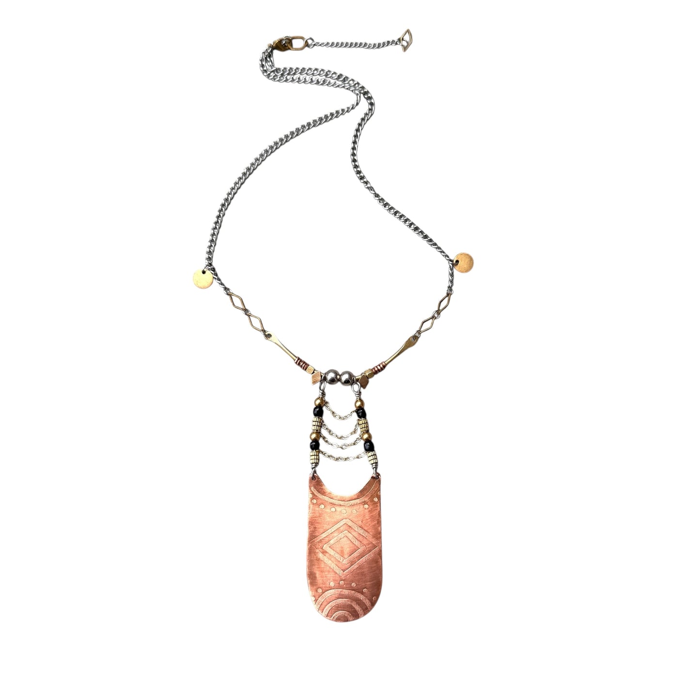 ETCHED MIXED METAL SHIELD NECKLACE