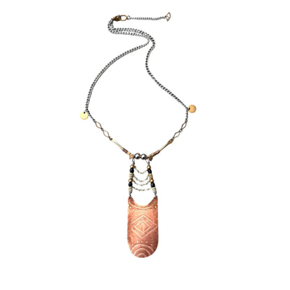 ETCHED MIXED METAL SHIELD NECKLACE