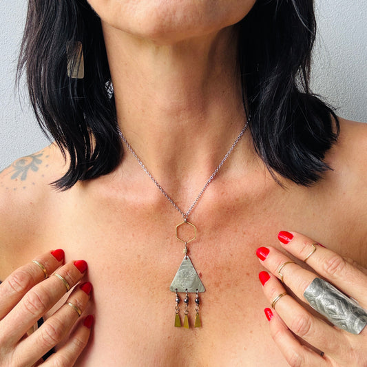 MIXED METAL TRIANGLE NECKLACE - sample sale