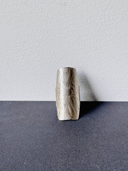 TRIBAL ETCHED SILVER SHIELD RING