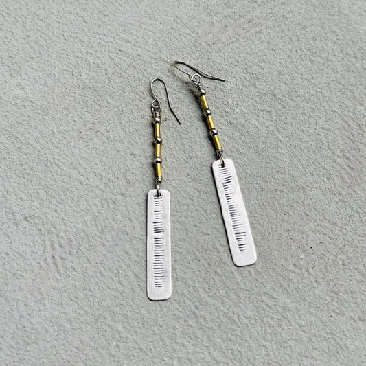 TRIBAL STAMPED SILVER RECTANGLE EARRINGS