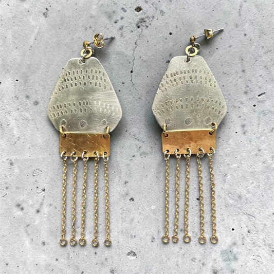 TRIBAL ETCHED MIXED METAL EARRINGS