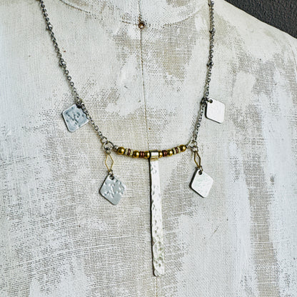 TEXTURED SILVER RECTANGLE CHARM NECKLACE