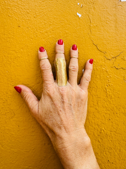 TRIBAL ETCHED BRASS SHIELD RING