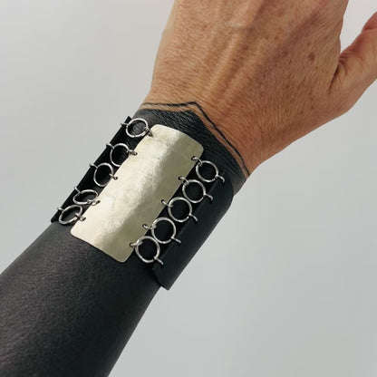 ETCHED TRIBAL SILVER AND LEATHER BRACELET