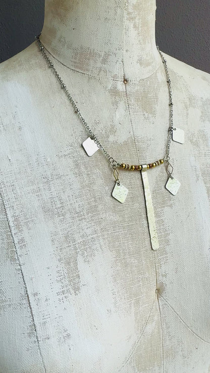 TEXTURED SILVER RECTANGLE CHARM NECKLACE