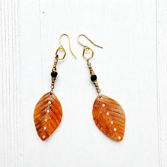 COPPER ETCHED LEAF EARRINGS